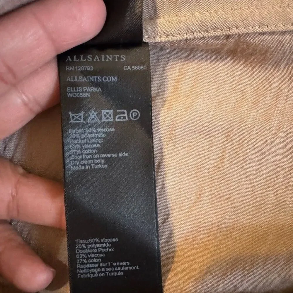 ALL SAINTS Size Small, Elio Bomber Parka Jacket Relaxed Fit Layer Slouch Street